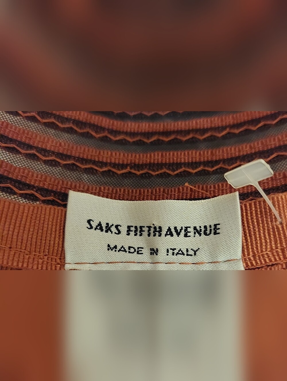 Saks Fifth Avenue Striped Wide-Brim Sun Hat in Rust and Black - Picture 4 of 8